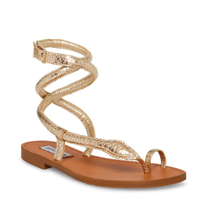 Gold Steve Madden Scales Snake Women's Flat Sandals | PH 0875GYH